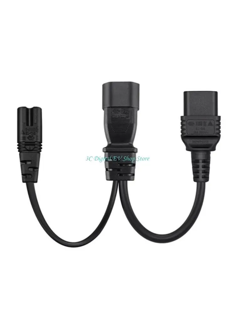 E74D C14 Male to C7 + C19 Female Y Splitter AC Conversion Cable for Printers Scanners