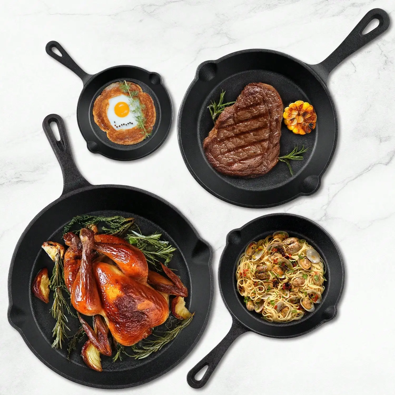 Senmeo 4-Piece Cast Iron Skillet Set - Pre-Seasoned Chef Grade (10