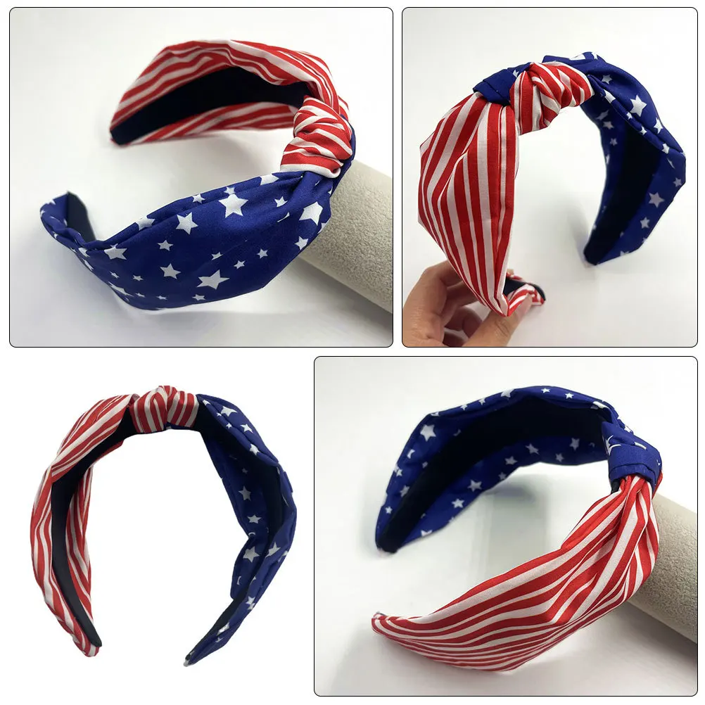 

American Flag Knotted Headband for Women Independence Day Patriotic Wide Twisted Hair Band Fashionable Decorative Accessory