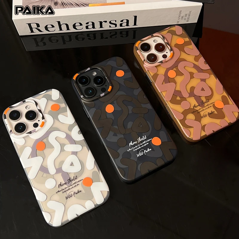 Luxury Designer Fashion Graffiti Case MagSafe for iPhone 17 Pro Max 12 13 14 15 16 Plus 17Pro Car Holder Strong Magnetic Cover