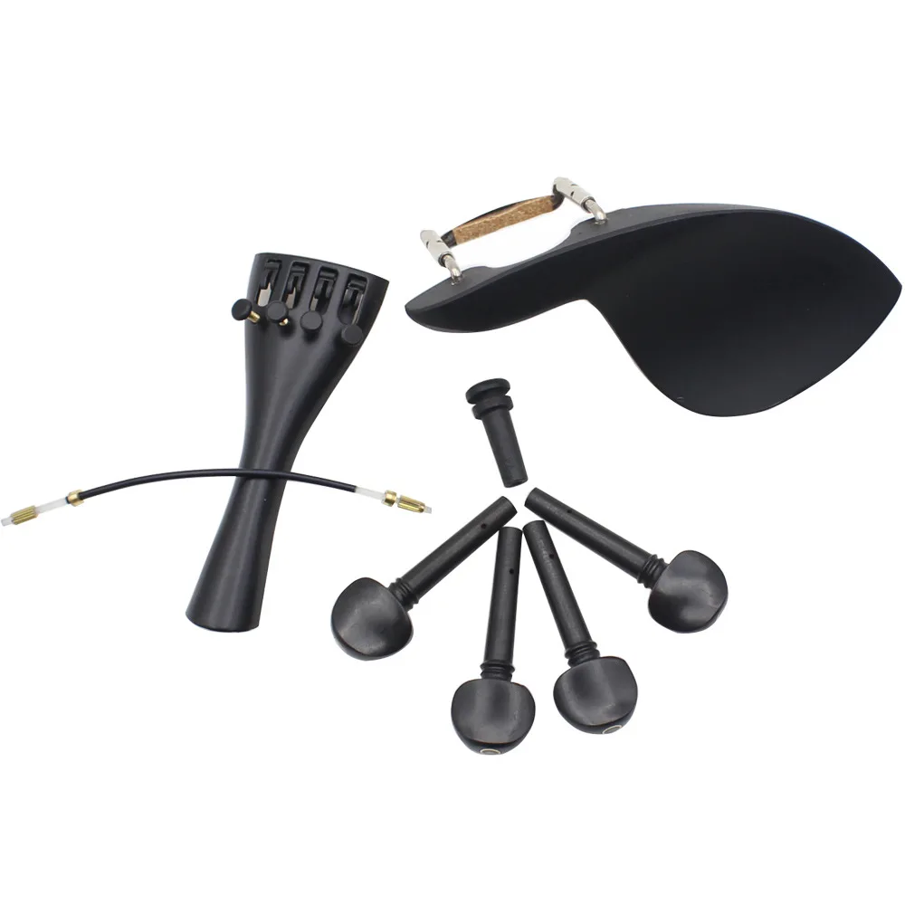 

1set of violin accessories: ebony violin cheek rest, screws, pull cord board, tail rope, 4 knobs, tail pin accessories