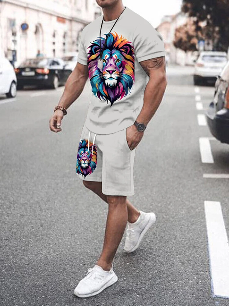 Traje de verano para hombre, camiseta de manga corta informal a la moda para todos los días, pantalones cortos cómodos sueltos para deportes al aire