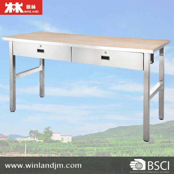 Modern Warehouse Staff Workstation Metal Frame Office Desk With Wood Top Workbench