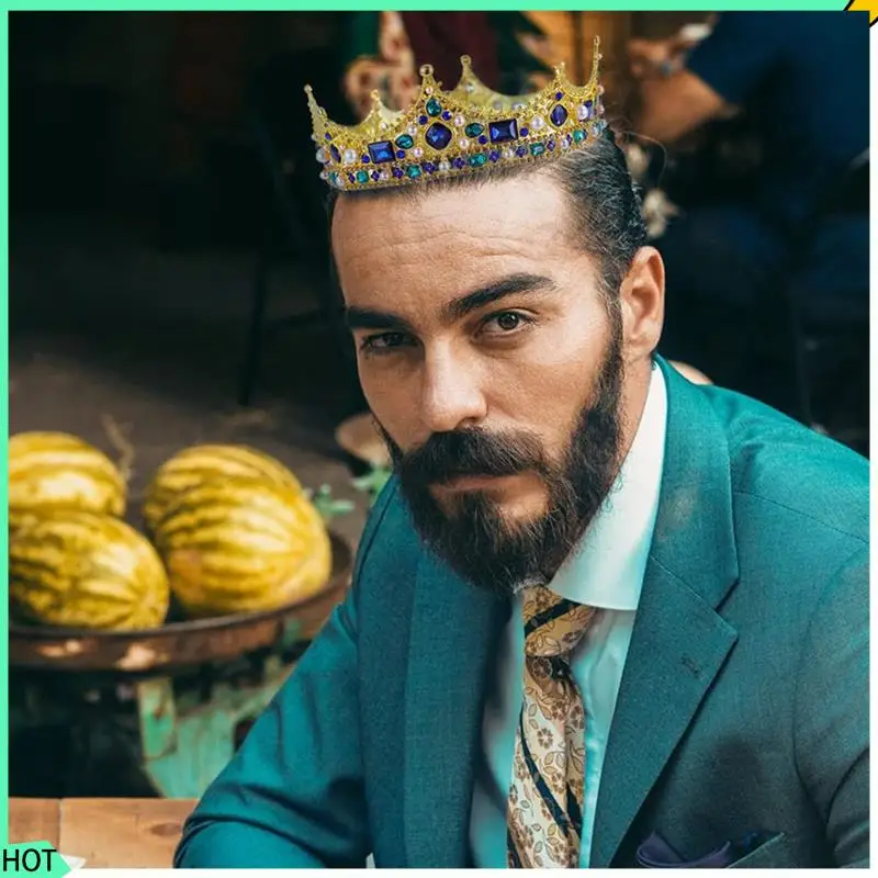 

AWAH 2X Gold King Crowns For Men - Baroque Vintage Rhinestone Crystal Crown, Men's Full Kings Crown For Theater Prom Party