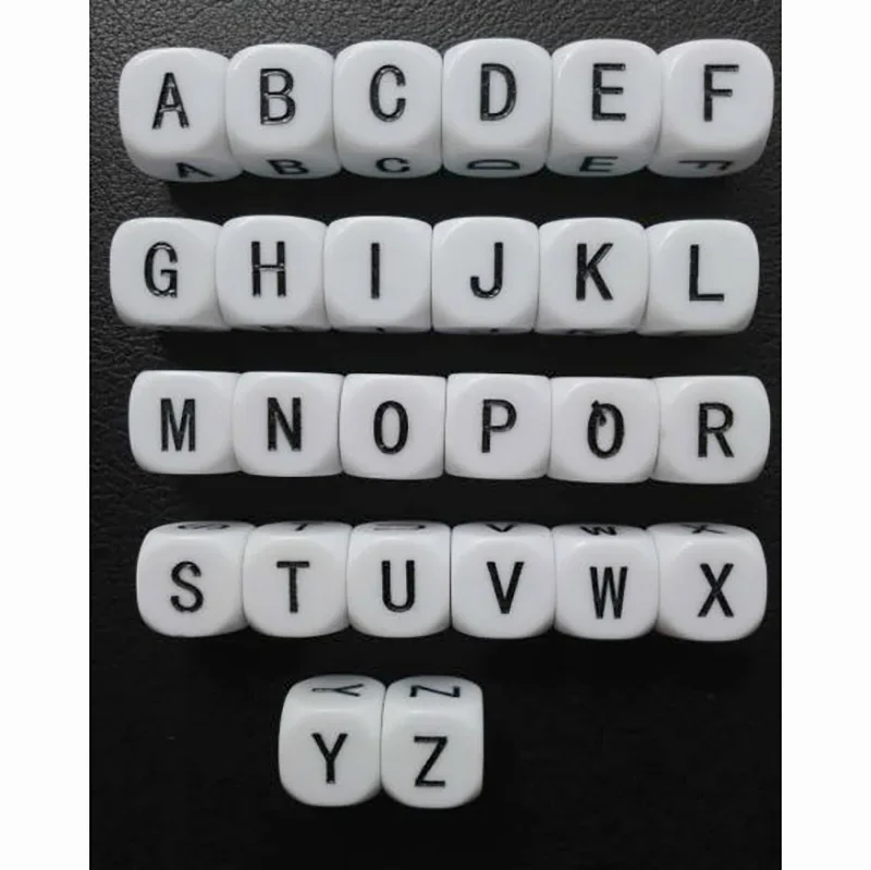 26 unids/set alfabeto dados acrílicos juegos de rompecabezas letras mayúsculas dados/letras de caja inferior