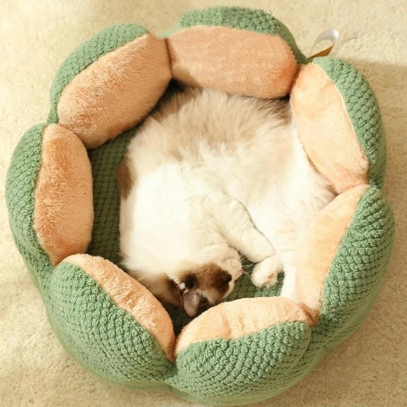 Petal-Shaped Cat Bed Round Pet Plush Kennel Winter Warm Kittens Goods Fluffy Cat Bed Basket Pet Dog Cushion Puppy House Supplies