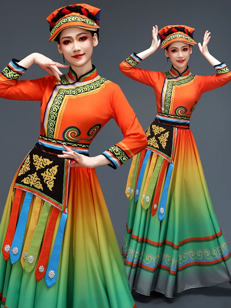 

Новый женский танцевальный костюм для выступлений, комплект для фестиваля S Torch, с пышной юбкой, этнический сценический наряд из полиэстеровой смеси