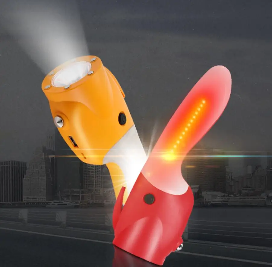 

LED Flashlight Car Window Breaking Hammer Seat Belt Cutting Tool Warning Flash Emergency Power Bank Multi Functional Flashlight