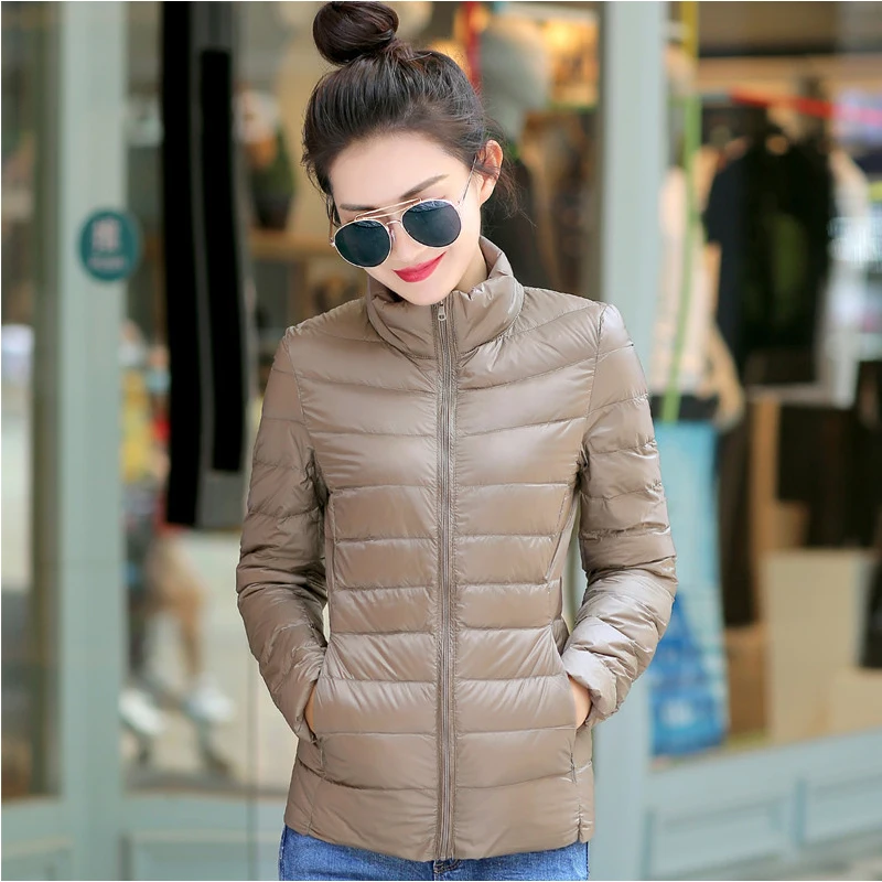 M-8XL White Duck Down Jacket for Women Winter Warm Down Coat Light Weight 2023 New Stand Collar Pocket Zipper Casual Outerwear