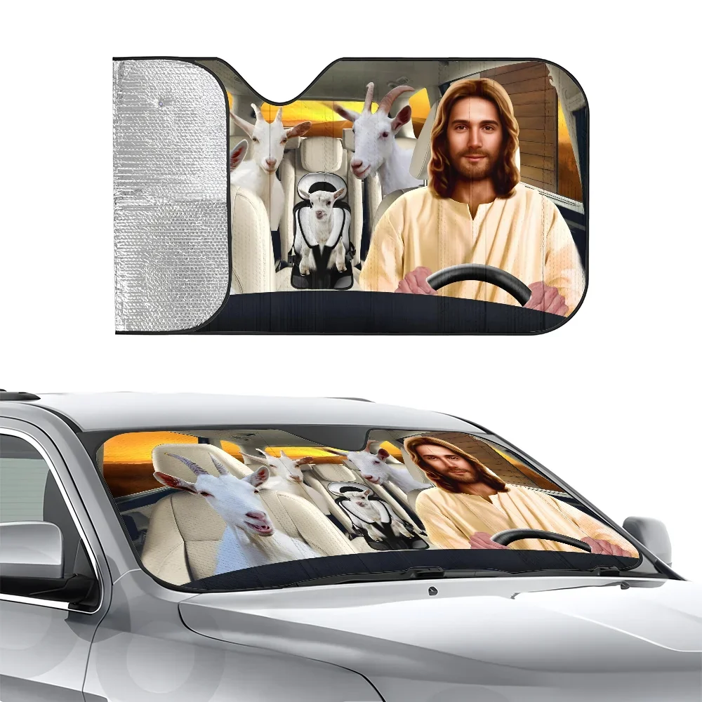 

DRIVING JESUS AND CAT Car SunShade Three-layer Insulation Car Front Windshield Sun Shade Suction Cup Blocks UV Rays Sun