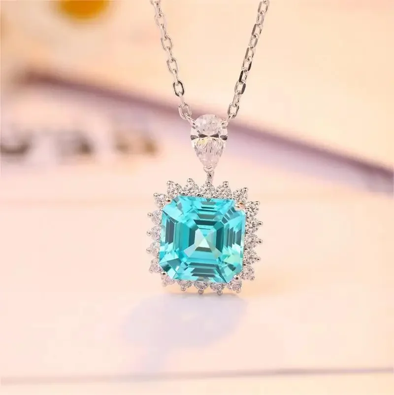 Pirmiana Fashion 5.5ct Lab Grown Paraiba Sapphire Wisiorek Naszyjnik S925 Srebrna biżuteria Prezent zaręczynowy Kobiety