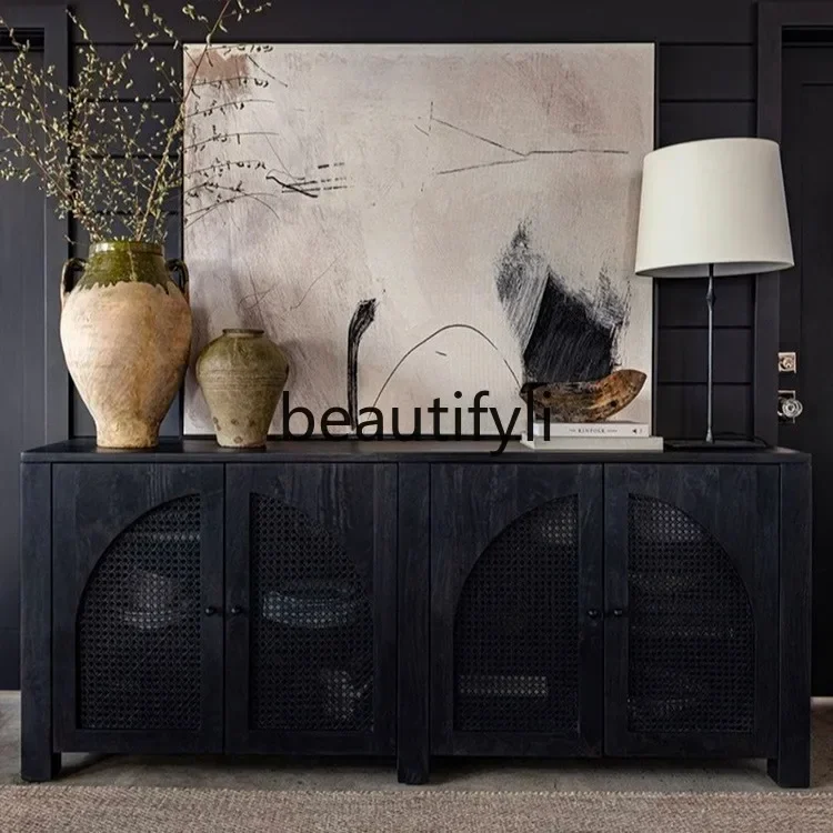 

Style Rattan Sideboard Modern Minimalist Storage Cabinet Custom Solid Wood Entryway Wall-Mounted