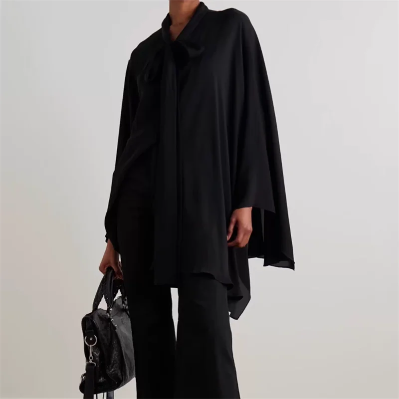 

Women's shirt New asymmetrical loose long sleeved top for summer 2025 Half perspective chiffon Woman blouses y2k tops for woman