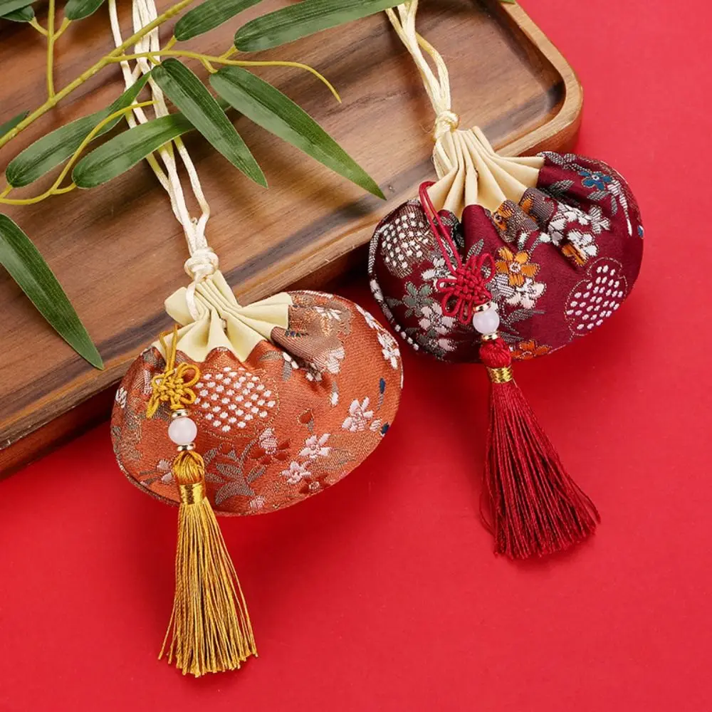 Color Flower Pattern Necklaces Case Drawstring Tassel Women Jewelry Bag Chinese Style Storage Bag Purse Pouch Empty Sachet