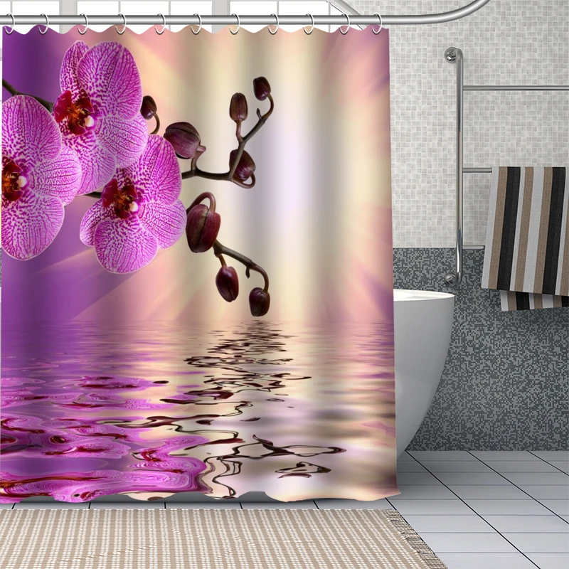 Flower Shower Curtain 3D Printed Red Orchid Pattern Fabric Waterproof Polyester Home Decor Bath Curtain Bathroom Cortina De Baño