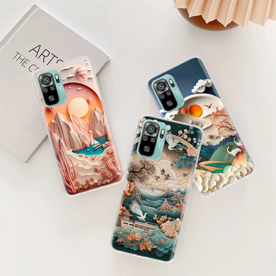 Paper Cuttings Mountains and Rivers Phone Case For Xiaomi Redmi Note 12 11 Pro Plus 5G 12S 10S 11S 4G 11T 11S 11E 10 9T 9 9S 8 8