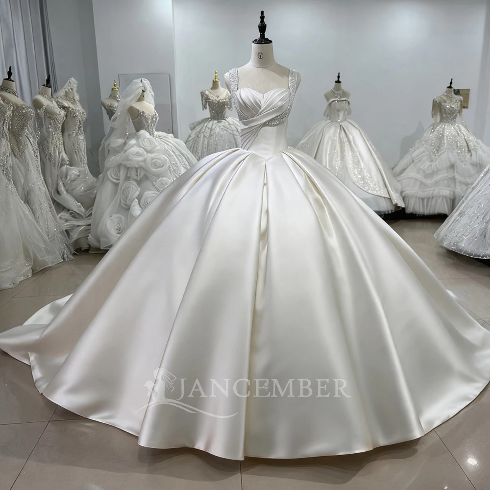 

Customized Gorgeous Princess Crystal Ball Gown Wedding Dress Straps Sequins Satin Sweep Train Bridal Gowns Vestido De Novia