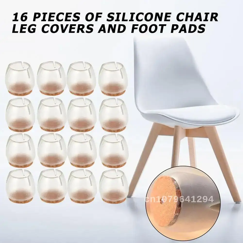 16pcs Non-Slip Chair Leg Protective Cap 20mm Silica Gel Furniture Footwear Transparent Table Foot Pad Floor Protector