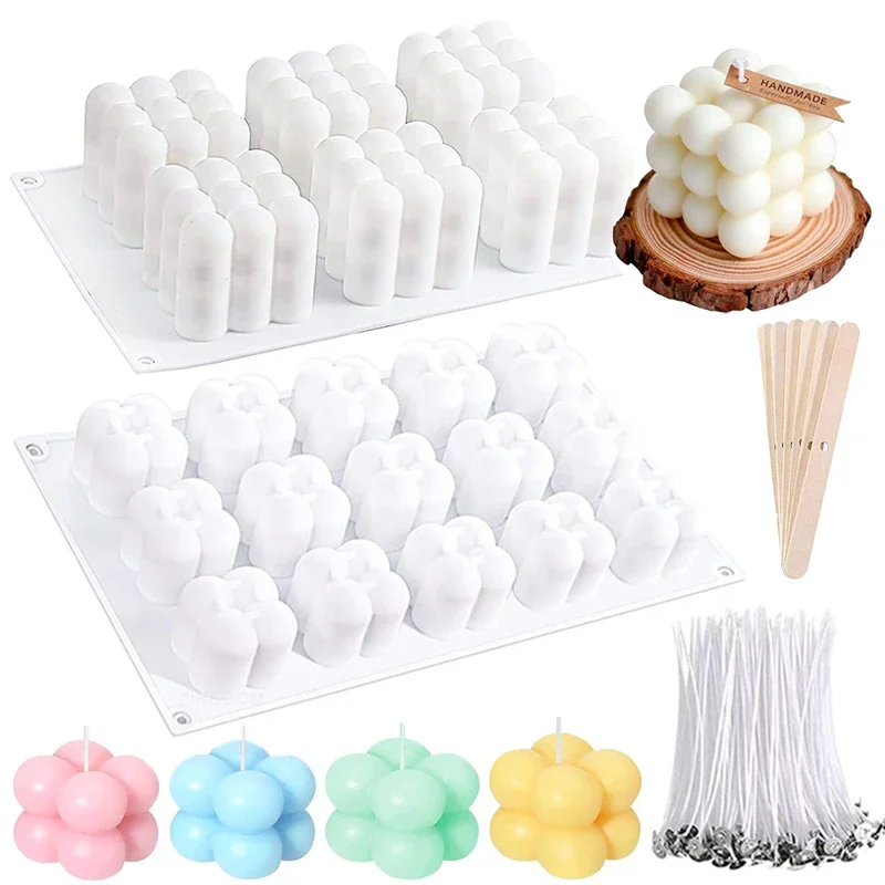 3D Bubble Cube Candle Silicone Mold Set DIY Flower Cloud Soap Making Epoxy Resin Clay Mould Chocolate Cake Decor Gifts Ornament