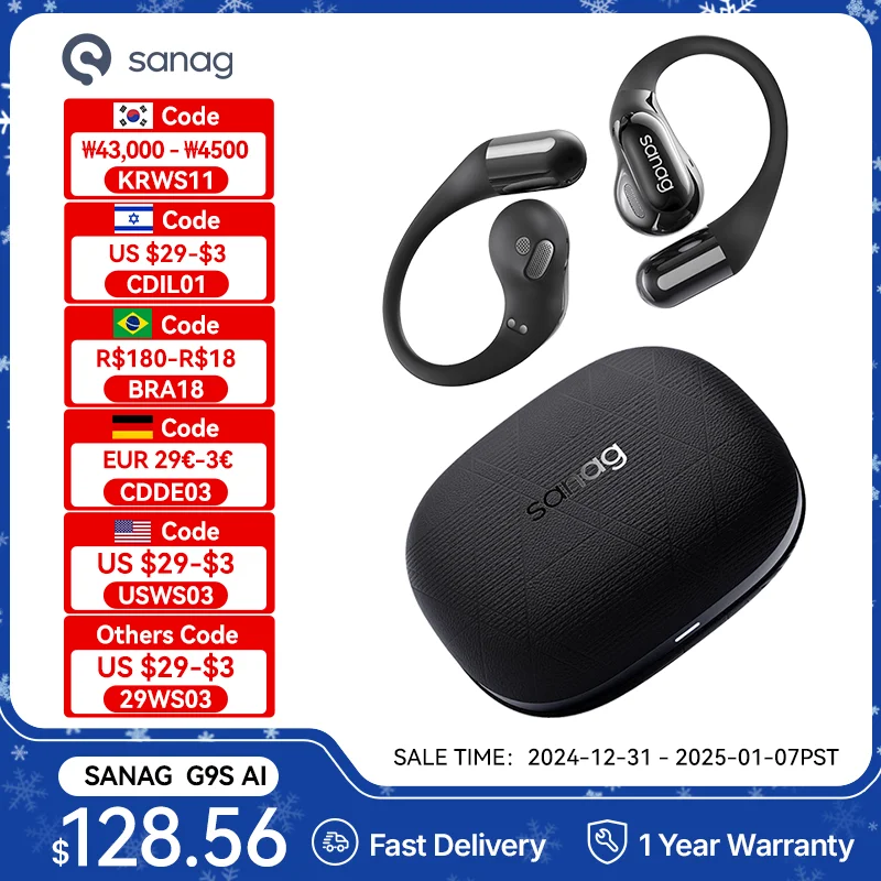 Sanag G9SAI Wireless Bluetooth Headphones Simultaneous Interpretation AI Translation Headphones ANC IPX4  Open Ear Earbud