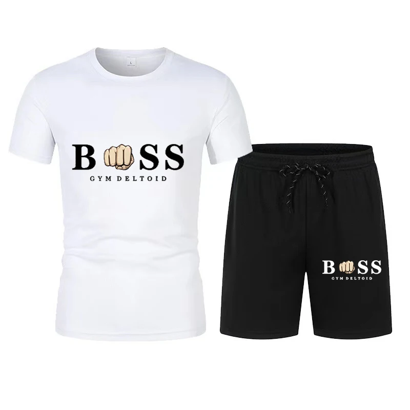 2024 New Men’s Sportswear Summer Suit Men’s Fitness Suit Sports Suit Short Sleeved T-shirt + Shorts Quick Drying 2 Piece Sets