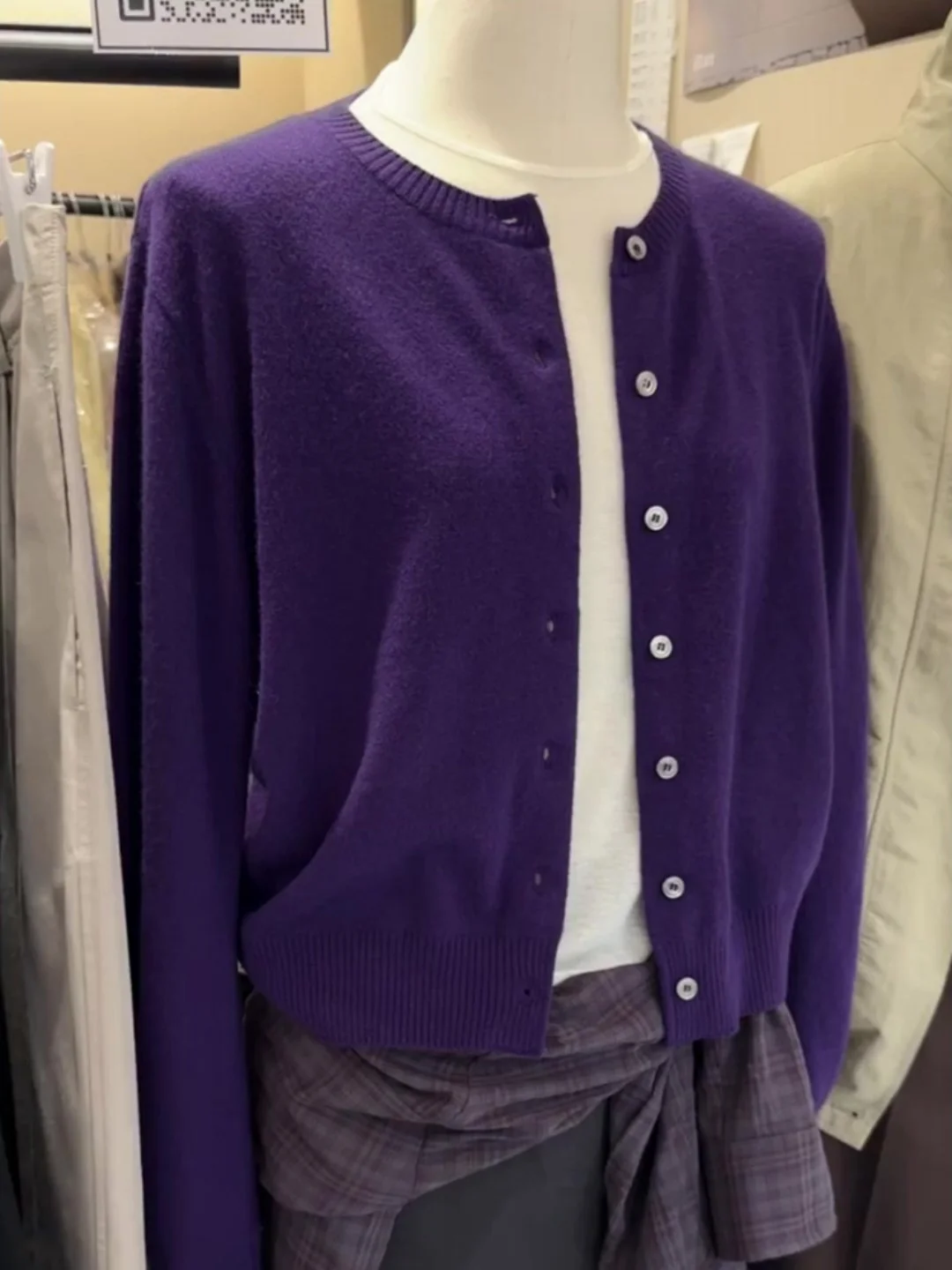 Sli Lila runder Ne-Strickpullover-Mantel für Damen, Herbst und Winter, High-End-Feeling, lässig, Faion, weich, mitteldünn, lang...