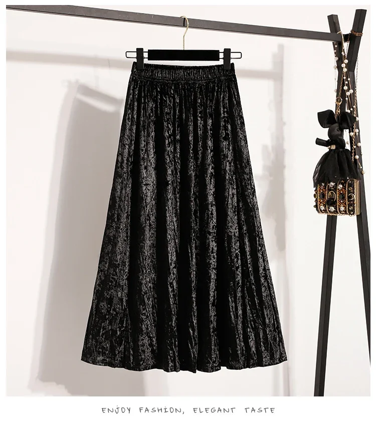 Burgunderroter Plissierter Samt-Midi-Rock für Damen, A-Linie, Herbst/Winter 2026, Vielseitig, Figurbetont, Mittellang, Lässig, Vielseitige Halbrocke – Detail 30