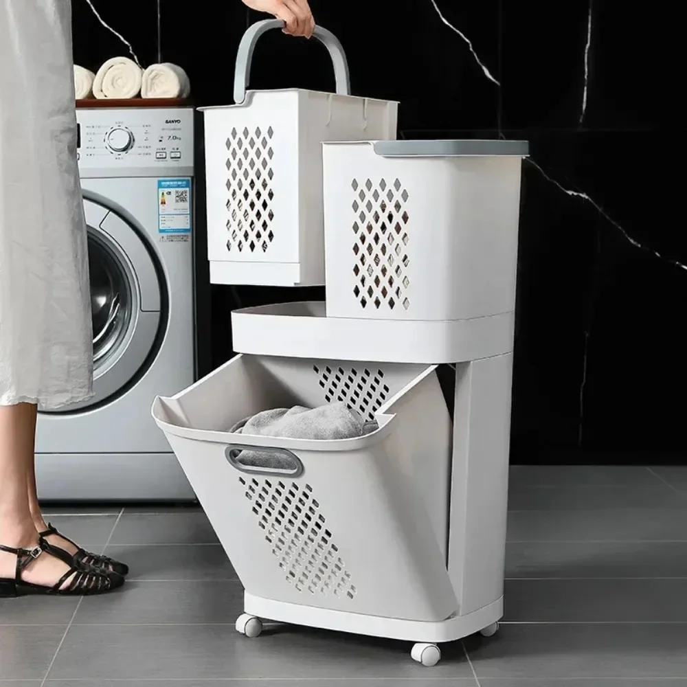 

Universal Wheels Design Laundry Basket Dirty Clothes Storage Baskets Hollow-Out Design Household Classification Laundry Basket