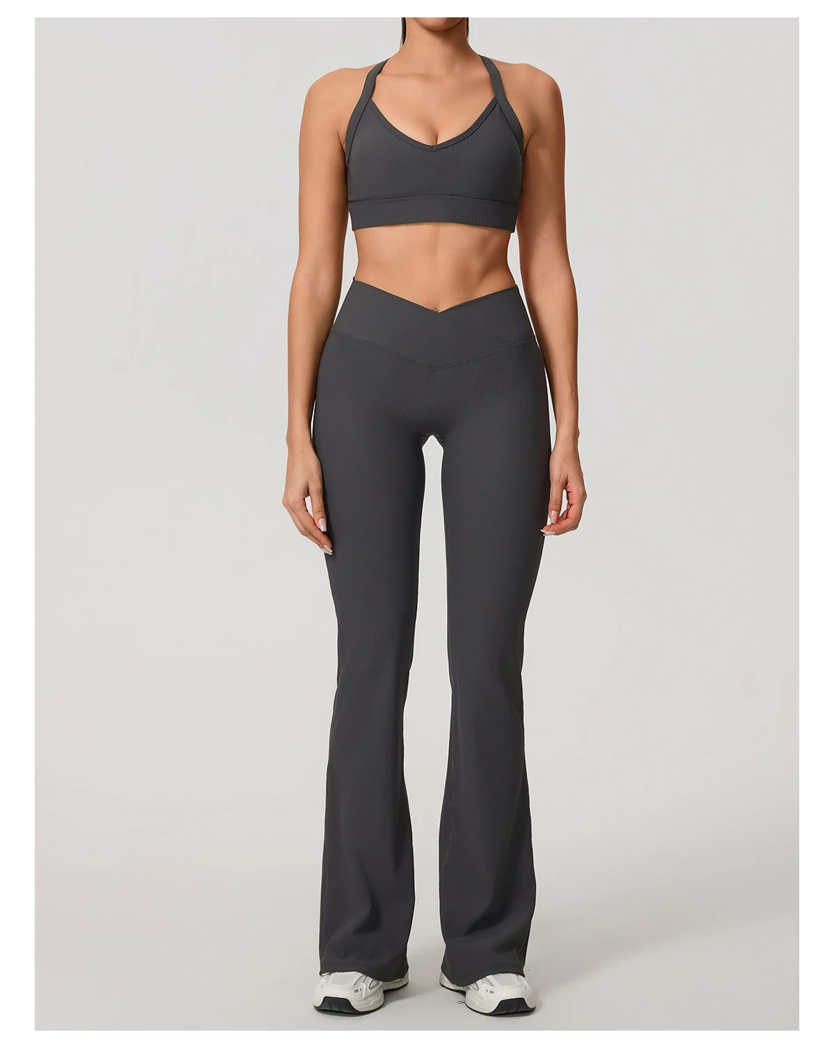 Sommer Damen Geripptes Gym Schnelltrocknendes Zweiteiler-Set Nahtloses Sport-Yoga-Set für Frauen Outdoor 2-teiliges Po-Lifting Sportoutfit – Detail 27