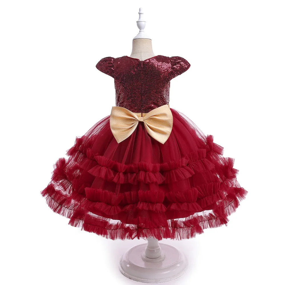 Girls Party Dress 4Y-7Y Kid Christmas Dresses Birthday Wedding Ball Gown Fashion Red Costumes Children