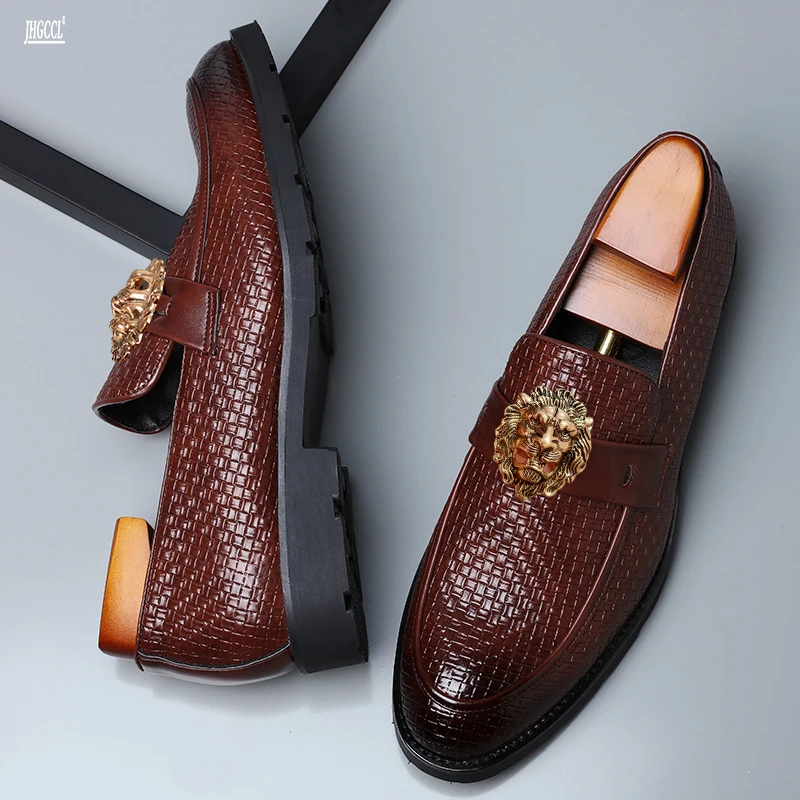 Leather Shoes Crocodile Pattern Men's Loafers Flats Office Moccasins Driving Wedding Business Buckle Strap Slip on A1