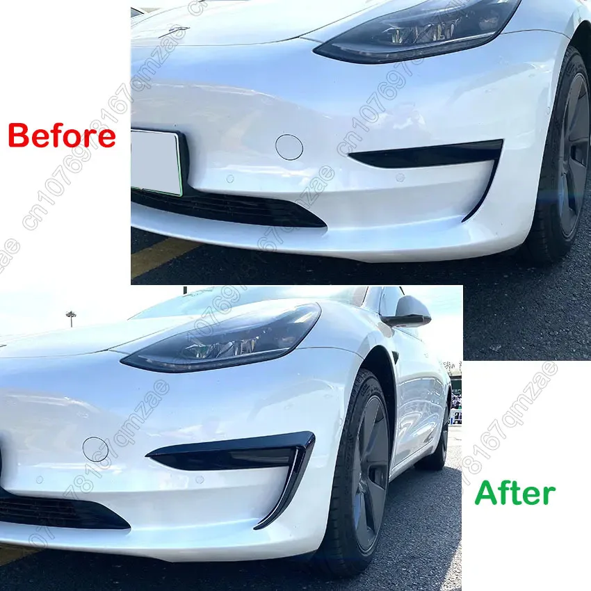 For Tesla Model 3 Y 2017 2018 2019-2023 Glossy Black Carbon Look Car Front Bumper Fog Light Frame Spoiler Decoration Body Kit