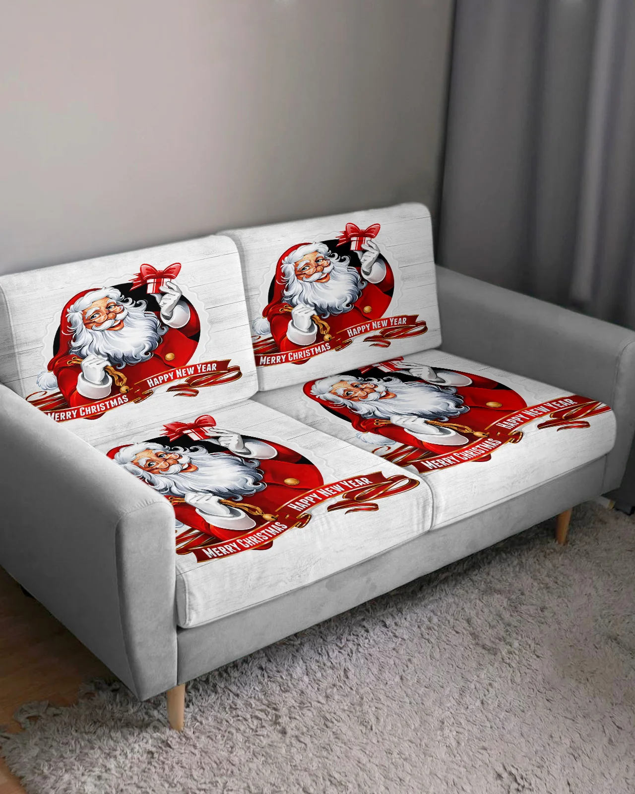 Santa Claus Wood Grain Elastic Sofa Slipcovers Couch Covers Protector for Living Room Hotel Office Removable Sofa Cover