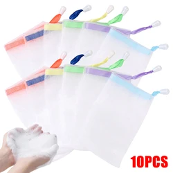 10 Uds. Bolsas de jabón de Gel de ducha, limpiador Facial colgable, bolsas de malla espumosa, limpiador de jabón de baño corporal, bolsas de red de burbujas, Herramientas de limpieza