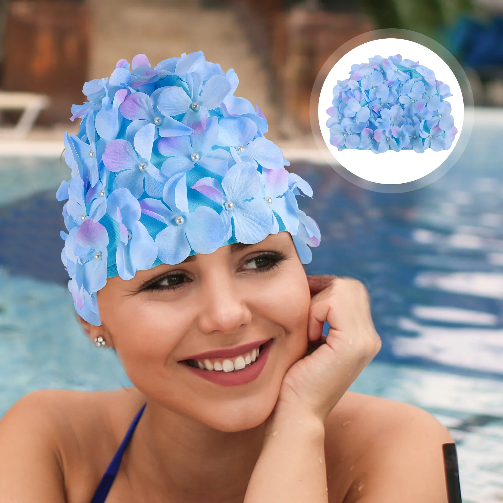 Swimcap Flower Swimming Wear-resistant Hats Polyester for Braids and Dreadlocks Women's