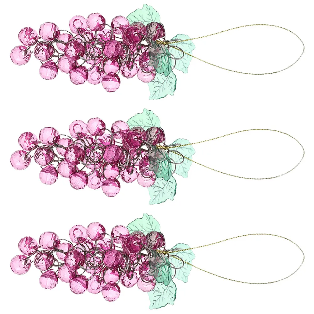 3Pcs Acrylic Grape Beaded Ornaments Handmade Lifelike Decorative Artificial Fruit Cluster Hanging Pendant Wedding Party Home