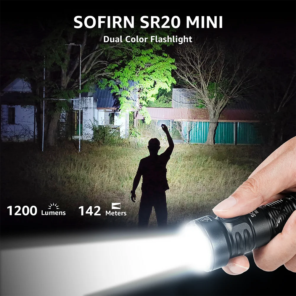 New Sofirn SR20 MINI 1200lm Flashlight 18350 USB C IP68 Waterproof with Red LED Key Light for Camping Emergency Situations