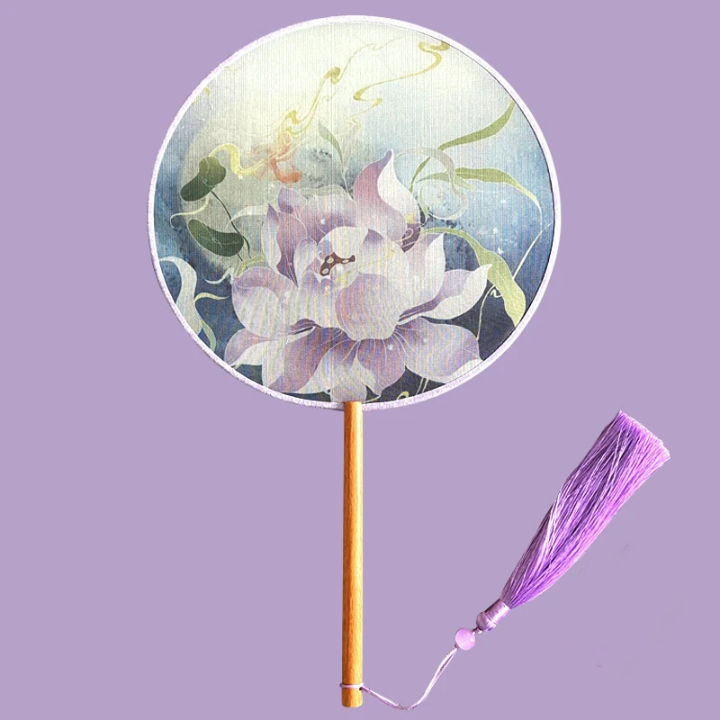 Oude Fan Groep Fan Chinese Stijl Dans Zomer Klassiek Kostuum Hanfu Vrouwen Kwastje Kleine Ronde Handheld Fan