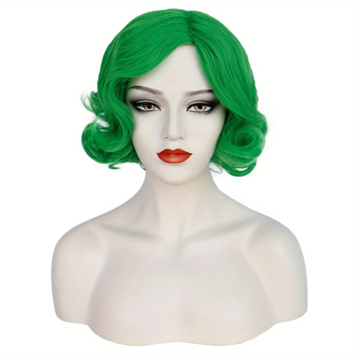 Anxin Brand Synthetic Fiber Wigs: Retro Short Wavy Hairstyle, Soft and Curly Hair Strands with a Natural, Fluffy Texture, Available in Multiple Colors Such as Pink/Green; Made from High-Quality Synthetic Fiber Material, Comfortable to Wear and Easy to Manage; a Fashionable Item Suitable for Adult Women's Retro-Themed Outfits, Eye-Catching Party Styles, and Gentle Everyday Wear