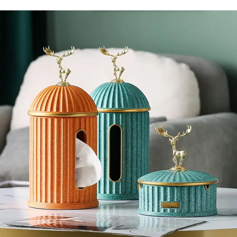 Vertical Stripes Castle Tissue Box Deer Dog Ginkgo Leaf Cover Home Decoration Storage Holder Ashtray