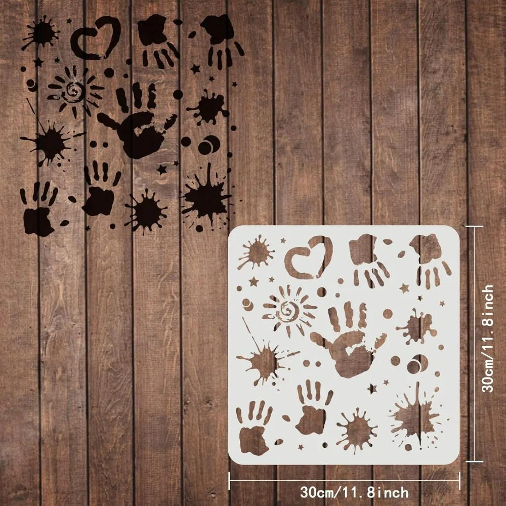 Splatter Stencil 11.8x11.8inch Plastic Dots Handprint Painting Template Splash Graffiti Pattern Stencil Back To School Theme