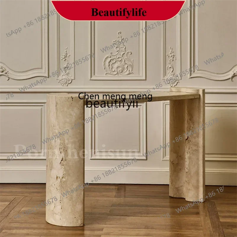 

D178 Y Nordic natural Roman travertine entrance table designer light luxury corridor against the wall entrance platform