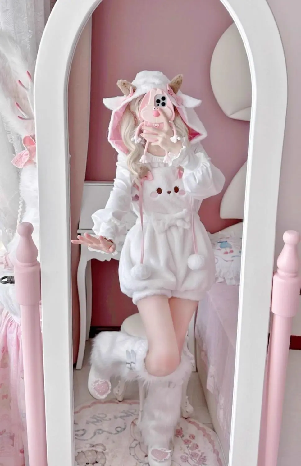 

Kawaii Lolita Adult Baby Jumpsuit ABDL Original Cute Bear Plush Pants Winter Overalls Hat Outfit Cosplay Game DDLG Party Gift