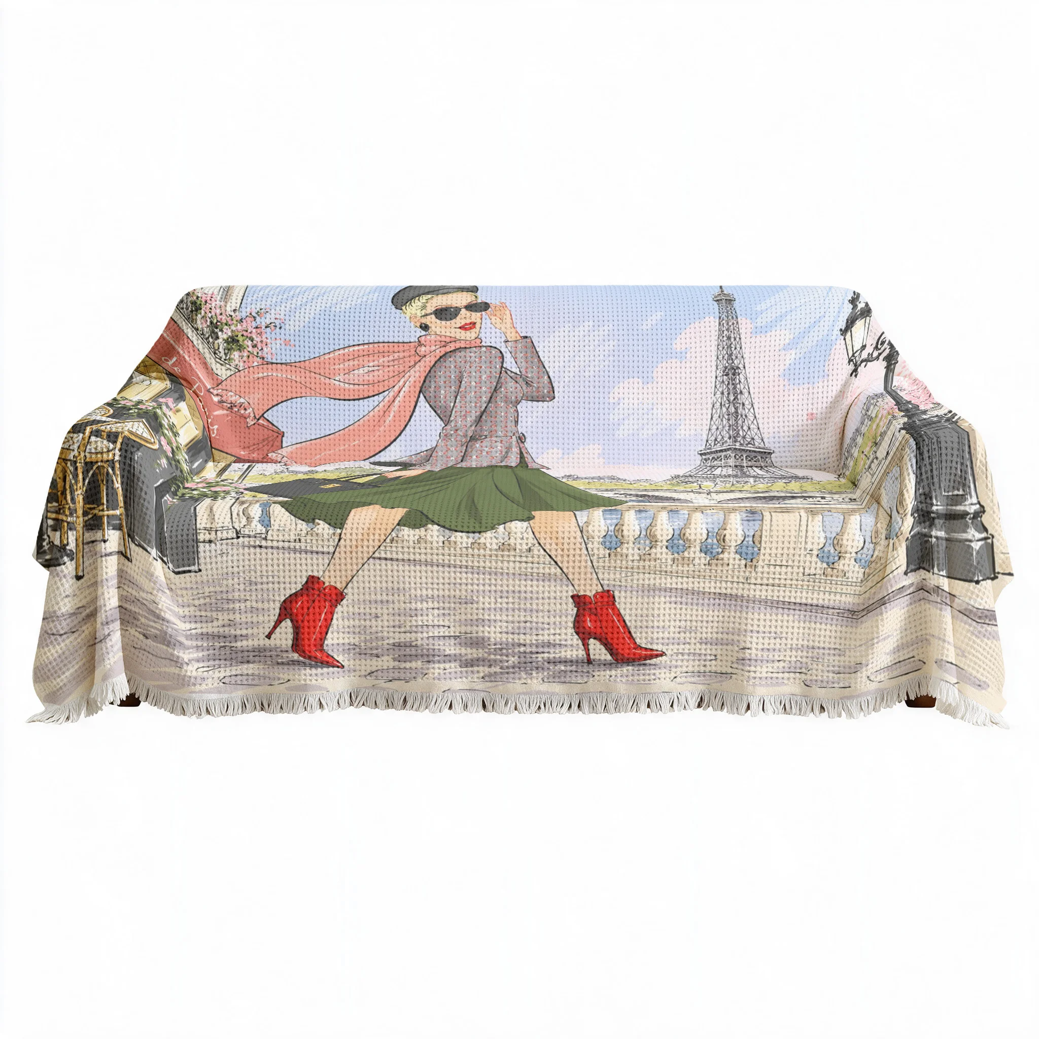 Paris Cafe Style Throw Blanket Cushion Cover Wall Hanging and Area Rug Decor
