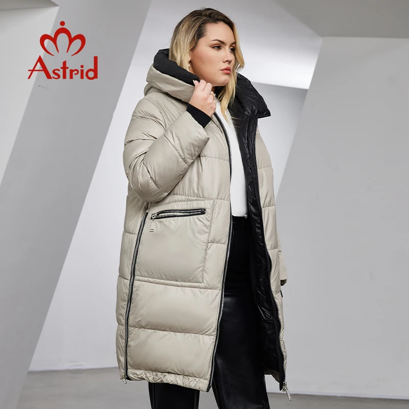 Astrid Winter Jacket Women 2023 Coat Long Plus Size Fashion Stitching Hooded Female Clothing Zipper Slit Thick Women\'s Parka