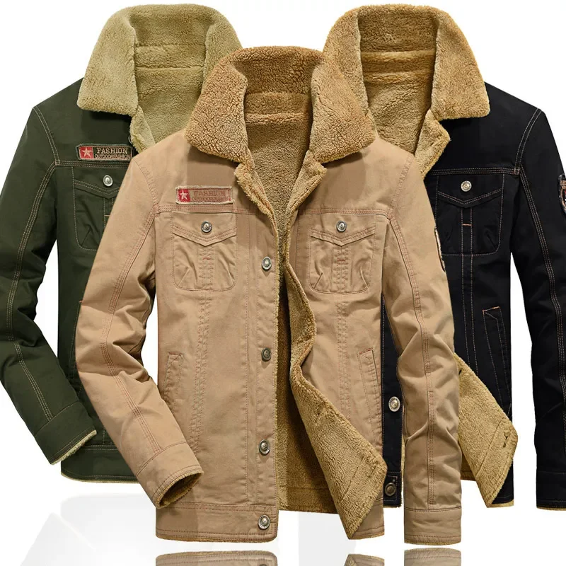 Winter Jeans Jacket Jacket Men's Lapel Lamb Fur Jacket Men's Winter Autumn Jacket Denim Inner Fleece Thickened Men's Fur Coat
