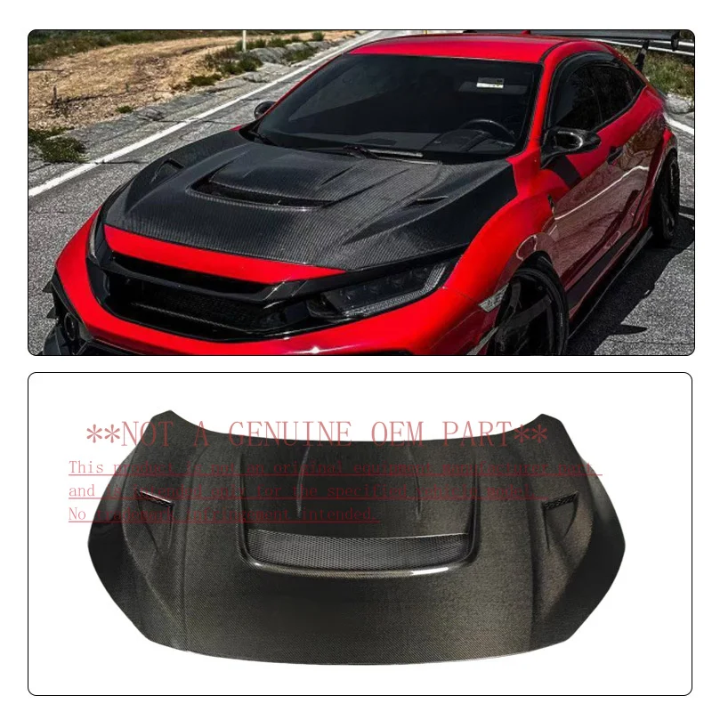 For Honda Civic FK8 Varis Style Carbon Fiber Hood Lightweight Vented Engine Cover
