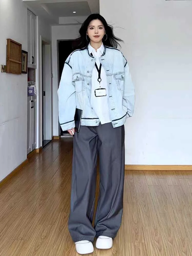 

American style retro washed contrasting splicing denim jacket women in spring and autumn 2025 new casual trend jacket top