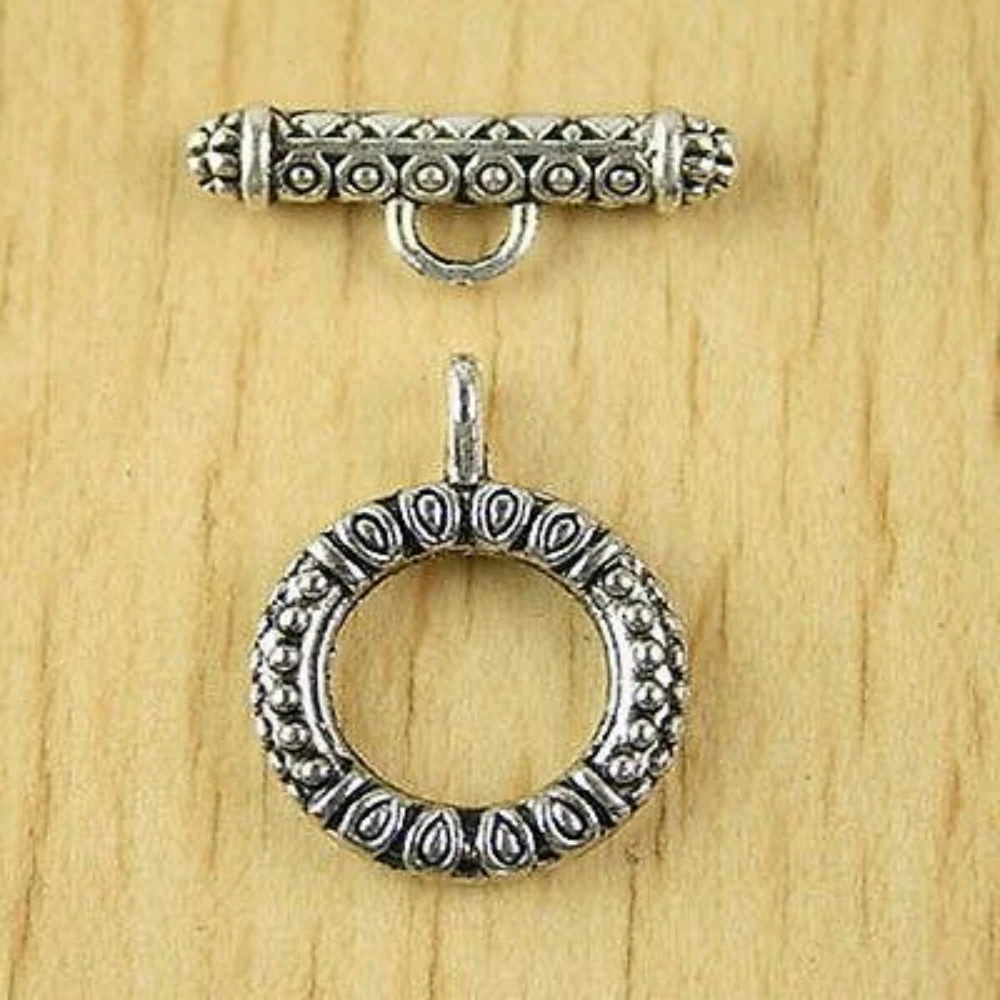 

10SETS 17mm ,bar:22mm ;hole2.2mm TIBETAN SILVER COLOR ROUND TOGGLE CLASPS H2747