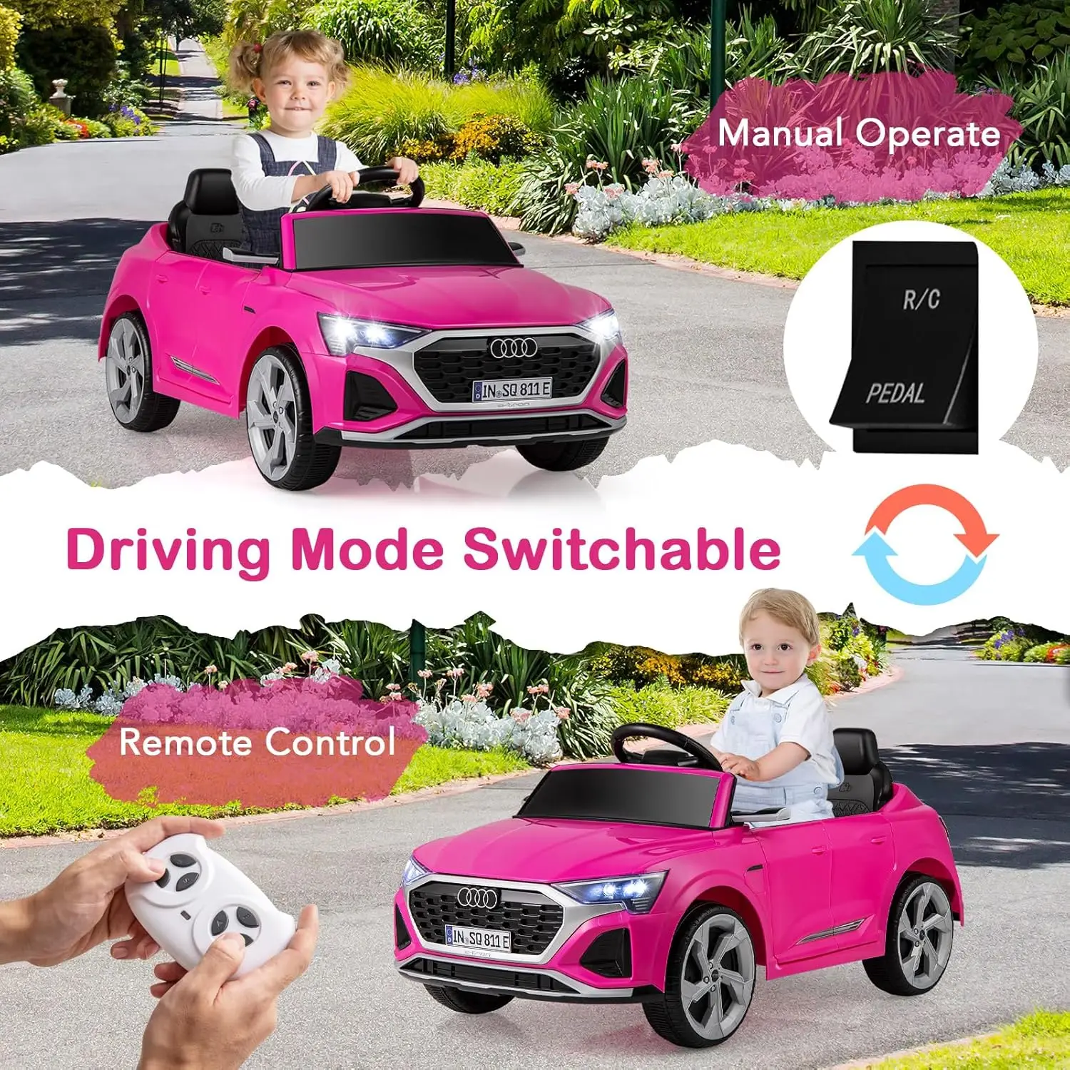 Licensed Audi SQ8 Ride on Car by OLAKIDS 12V Kids Electric Vehicle with Remote Control 3 Speeds, Wheels Suspension, Music (Pink)